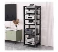 Tall Hifi Racks on Wheels - Modern Black Stereo Stand for Media Storage 6-Tier Audio Video Equipment Cabinet Ideal for Entertainment Systems