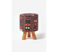 Tall Kilim Footstool with Wooden Legs Homescapes Multi One Size