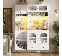 Tall Kitchen Cabinet with Built-In Power Outlets & 2 USB Ports, Modern Sideboard with App-Controlled LED, 120L x 40W x 176H cm, White Aosom UK