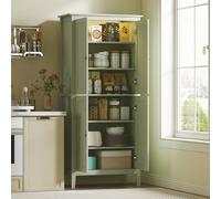 Tall Kitchen Cupboard with Motion Sensor LED Light and Adjustable Shelves HOMCOM Green One Size