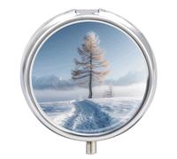 Tall Larch Tree Pill Box 3 Compartment Travel Pill Organizer 3 Times A Day Cute Mini Pill Case for Purse & Pocket Portable Metal Medicine Box with Mirror Round Daily Medicine Vitamin Container