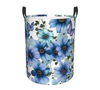 Tall Laundry Basket Blooming blue daisy Laundry Hamper Foldable Dirty Clothes bags Washable Toys Storage Basket Organizer Bins Basket for College Dorm, Bathroom, Bedroom