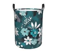Tall Laundry Basket Teal Grey and White Floral Laundry Hamper Foldable Dirty Clothes bags Washable Toys Storage Basket Organizer Bins Basket for College Dorm, Bathroom, Bedroom