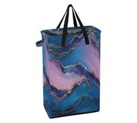 Tall Laundry Bin with Handles Slim Laundry Basket Foldable Teen Dirty Clothes Basket for Closet Marble Navy Blue Pastel