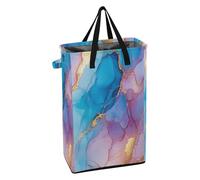 Tall Laundry Bin with Sturdy Handle Laundry Room Baskets Foldable Boys and Girls Dirty Clothes Hamper for College Marble Blue Hot Pastel