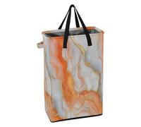 Tall Laundry Bin with Sturdy Handle Tall Laundry Baskets Foldable Boys and Girls Clothes Hamper for Bathroom Marble White Orange