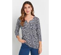 Long Tall Sally - LTS Tall Blue Leopard Print Henley Top - Women's