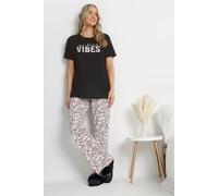 Tall Leopard Print Slogan Pyjama Set Long Tall Sally Black 10-12
