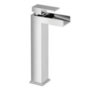 Tall Luxury Modern High Rise Waterfall Mono Basin Mixer - Chrome Finish
