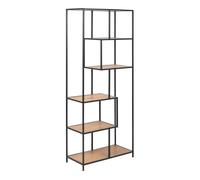 Tall Metal Bookcase 5 Tier Black Gold Oak Shelves Modern Industrial Storage Unit