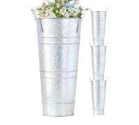 Tall Metal Flowers Vases - 4-Piece Flowers Buckets, Galvanized Bucket Set, Rustic French Country Design, Wedding Table Centerpiece Decorations flower bucket | Farmhouse Decor for Table Centerpiece