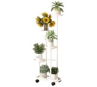 Tall Metal Plant Stand with Wheels - Indoor Outdoor Iron Flower Pot Holder Corner Display Rack for Balcony Garden Patio - Perfect for Houseplants and Décor