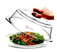Tall Microwave glass plate splatter cover | Sturdy clear 100% food safe BPA free glass lid with easy grip silicone handle | Dishwasher safe for easy cleaning - 10.5in