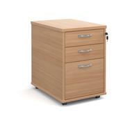 Tall mobile 3 drawer pedestal with silver handles 600mm deep - beech