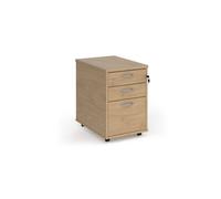 Tall mobile 3 drawer pedestal with silver handles 600mm deep - Kendal Oak