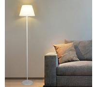 Tall Modern Floor Lamp - White Linen Shade, Matte Black Iron Stand, E27 Base, Nordic Style Reading Light for Bedroom & Dining Room Corners