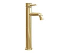 Tall Mono Basin Mixer Tap - Brass Construction Deck Mounted Dual Handle Options Modern High-Rise Design Flexi Tails Included (Brushed Brass)
