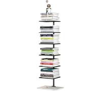 Tall Narrow 6 Tier Metal Bookcase, Space-Saving Spine Design Bookshelf Tower for Small Spaces, Freestanding & Wall-Anchored, for Living Room, Office, Black