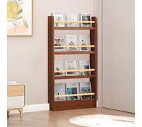 Tall Narrow Bookshelf4Tier SpaceSaving Wall Bookcase for Bedroom Living Room OfficeBehind Door Organizer for Kids' Toys & BooksWalnut Finish 27.6" x 3.9" x 47.2"