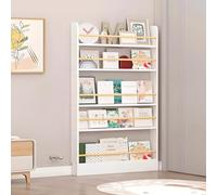 Tall Narrow Bookshelf5Shelf SpaceSaving Bookcase for Bedroom Living Room Office39.4" x 3.9" x 57.1"Behind Door Organizer for Kids' Toys and BooksWhite