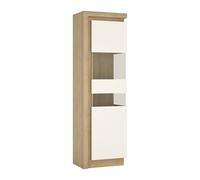 Furniture To Go Lyon Tall Narrow Display Cabinet (rhd) In Riviera Oak Effect/White High Gloss, White