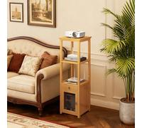 Tall Narrow End Table with Storage Bamboo Corner Shelf for Router & Modem Free-Standing Console Rack with Drawer & Cabinet for Entryway Hallway (Natural 46.5in)