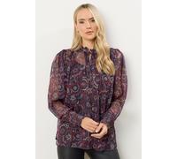 Tall Paisley Frill Neck Blouse Long Tall Sally Dark Red 18
