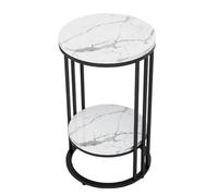 Tall Plant Rack Flower Stand, 2-Tier Round Marble Sofa Side Table with Storage Shelf, Golden Metal Frame, End Tea Snack Table