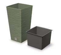 Prosperplast Ground Planter with Tank Furu Collection 29.5 x 29.5 x 55 cm, 14 L Capacity, Green, Terra, 29,5 x 29,5 x 55 cm