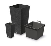 Prosperplast Furu Collection Anthracite Planter with Tank 34.5 x 34.5 x 66 cm Capacity 24 litres, 24 L