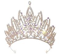 Tall Pointed Rhinestone Crown Tiara Floral Bridal Pageant Hair Accessory