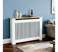 Tall Radiator Cover Painted Radiator Covers, 92cm External Height Medium Heater Covers with Wood Texture Nature Top, Inner 90cm Vertical Slats - White MDF,Modern Thicken Decor Shelf for Home Office
