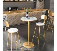 Tall Round Bar Height Cocktail Table - Marble Top & Metal Base Space-Saving Design for Kitchen Dining & Living Room Ele White & d h (75cm Height)