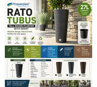 Tall Round Rattan Effect Planter with Insert 27L Anthracite Indoor Outdoor Pot