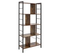 Tall Shelving Unit 5 Tier Display Storage Bookcase Metal Frame Industrial Brown