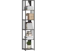Tall Shelving Unit Bookcase 5 Tier Slim Industrial Storage Shelf Steel Wood