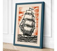 Tall Ship at Sunrise Vintage Canvas Wall Art Print 36x24 Inch (91 x 61 cm)
