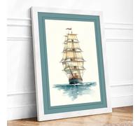Tall Ship in Full Sail Vintage Framed Wall Art Print A2 (59.4×42cm) White, Wall Decor for Living Room, Bedroom, Office & Home, Ready to Hang, Art Gift