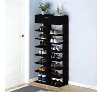 Tall Shoe Rack with Drawers - 6-10 Tier Wooden Shoe Storage Cabinet for Entryway, Bedroom, Kitchen - Black, 15.7"x8.6"x44.5", Large Capacity Organizer for Shoes, Boots, Sneakers