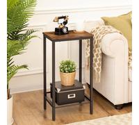 Tall Side Table, Industrial Telephone Table, Narrow Bedside Table With Adjustable Mesh Shelf, 2-Tier Small Coffee Table For Hallwa
