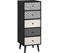 Tall Slim Chest Drawers Dresser 5 Drawer Storage Cabinet Black Geometric Bedroom