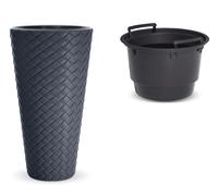 Tall Slim Rattan Effect Planter with Liner Indoor Outdoor Garden Pot 55cm 78cm