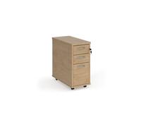 Tall slimline mobile 3 drawer pedestal with silver handles 600mm deep - Kendal Oak