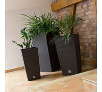 Tall Square Plastic Rattan Indoor/Outdoor Planters, Single Pot, (11 Litre, Dark Brown)
