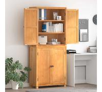 Tall Storage Cabinet Brown Engineered Wood w/ Oak Frame 80x35x185cm 4-Door 120kg