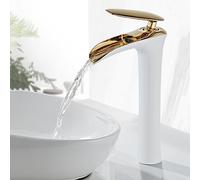 Tall T Brass Faucet for Countertop Basin - 1 Hole Waterfall Design, Elegant White Finish, Perfect for Bathroom Sink Upgrade, Modern & Functional