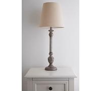 Tall Table lamp with Whitewash Shabby Chic Finish and Natural Linen Shade