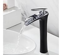 Tall Taps for Countertop Basin 1 Hole Waterfall Taps Brass Taps for Bathroom Basin,Black+Silver