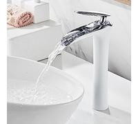 Tall Taps for Countertop Basin 1 Hole Waterfall Taps Brass Taps for Bathroom Basin,White+Silver