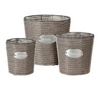 (Tall, Taupe) 3 Pc Rattan Design Flower Plant Pot Planter Basket